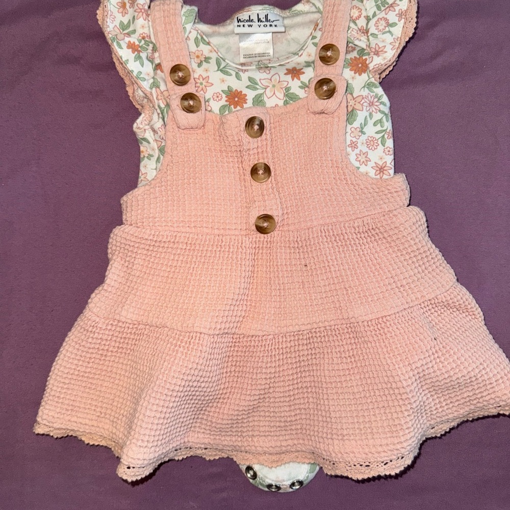 Nicole Miller Pink Knit Baby Dress with Floral Top